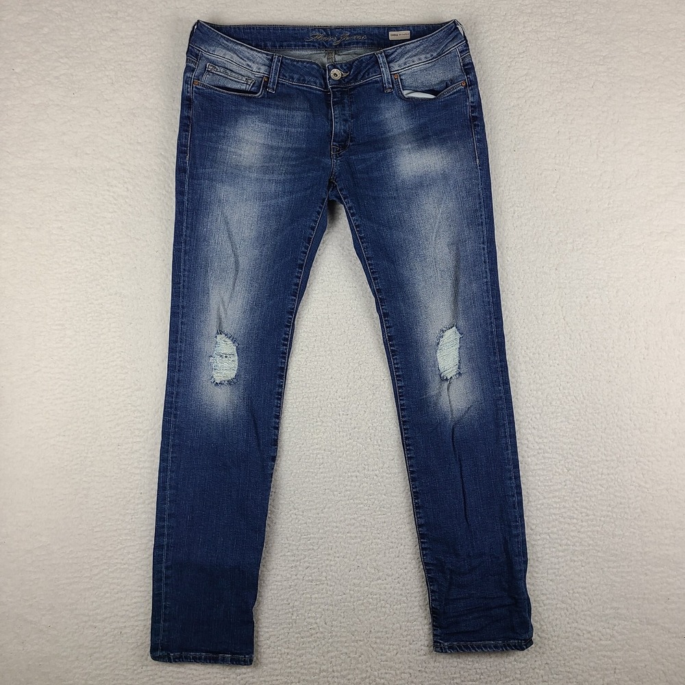 Mavi Jeans Womens 31x32 Blue Emma Slim Boyfriend Distress Dark Wash‎ Denim